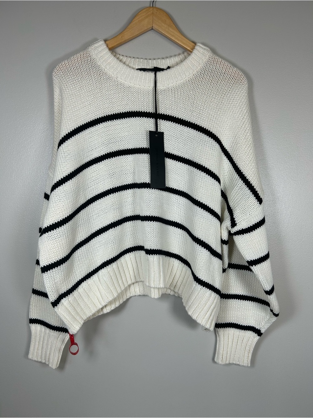 Jenni Kayne Chloe Striped 100% Cotton Crewneck Sweater Ivory Black NWT - Picture 5 of 14